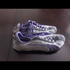 Silver/purple puma shoes